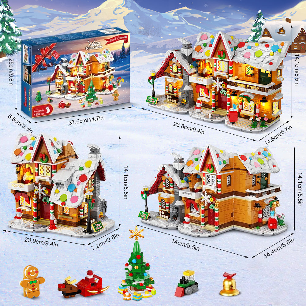 1452pcs 2026 Advent Calendar Gingerbread House 3.6MM Mini Blocks, 24-Day Countdown 3-Style Christmas Village Set with Tree, Holiday Gift