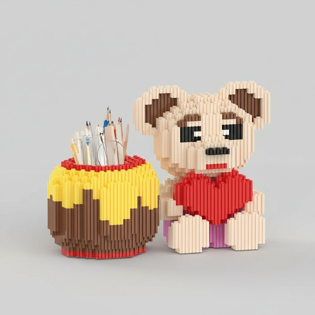 Beer met hart pennenbakje | Bouwsteentjes