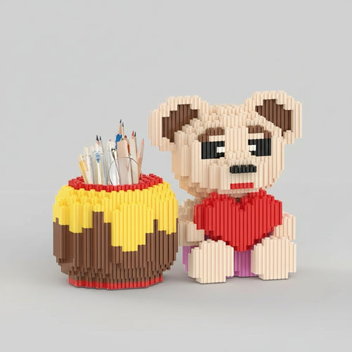 Beer met hart pennenbakje | Bouwsteentjes