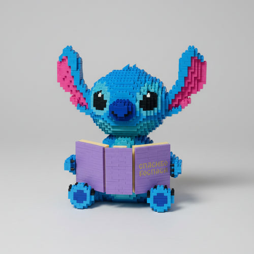 Blauw wezen met boek | Bouwsteentjes