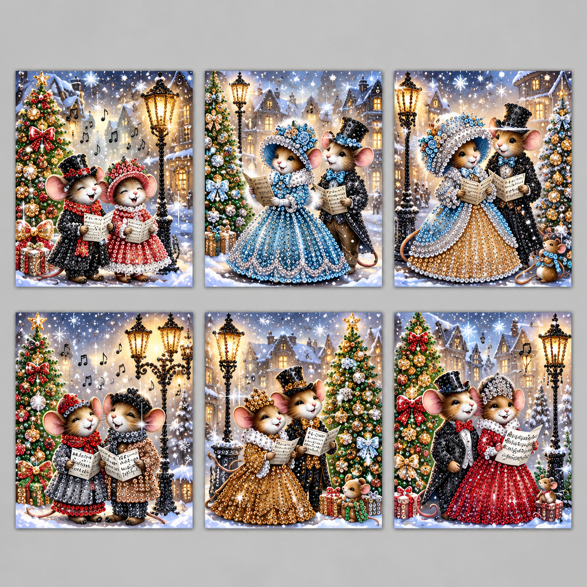 Kerst muizen kaarten | 6 stuks | Diamond Painting