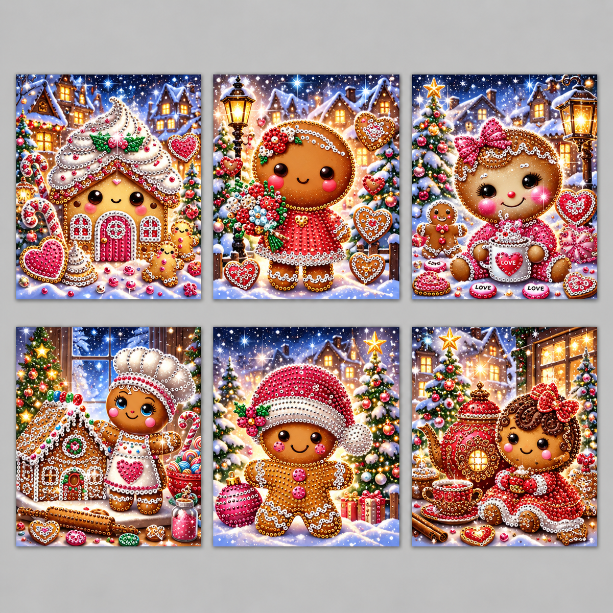 Kerst peperkoek kaarten | 6 stuks | Diamond Painting