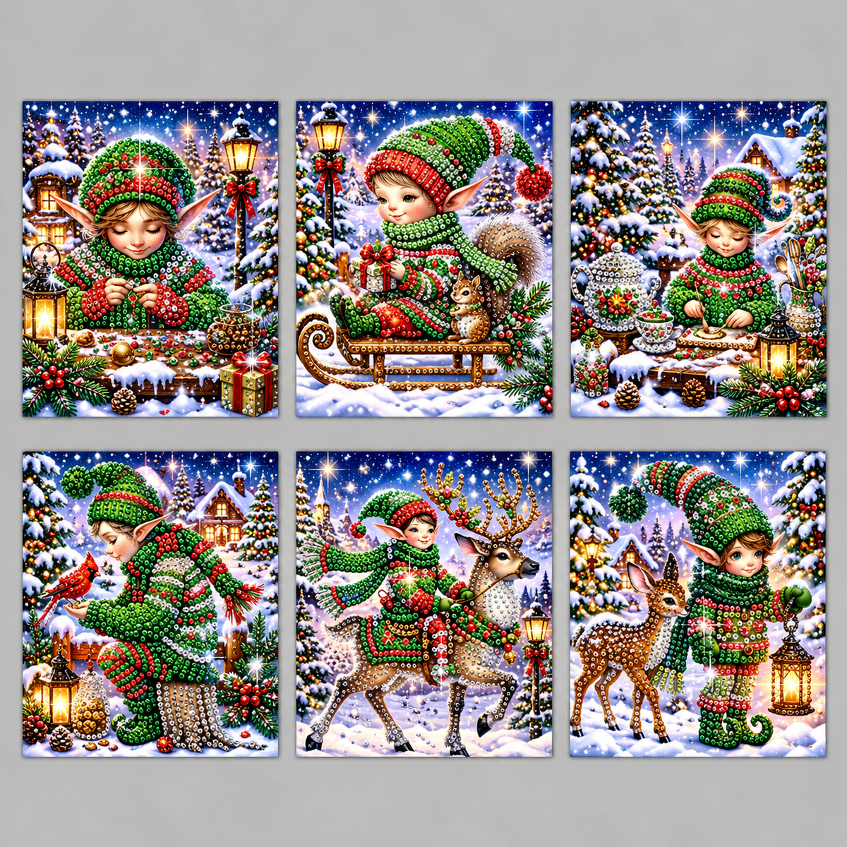 Kerst elf kaarten | 6 stuks | Diamond Painting