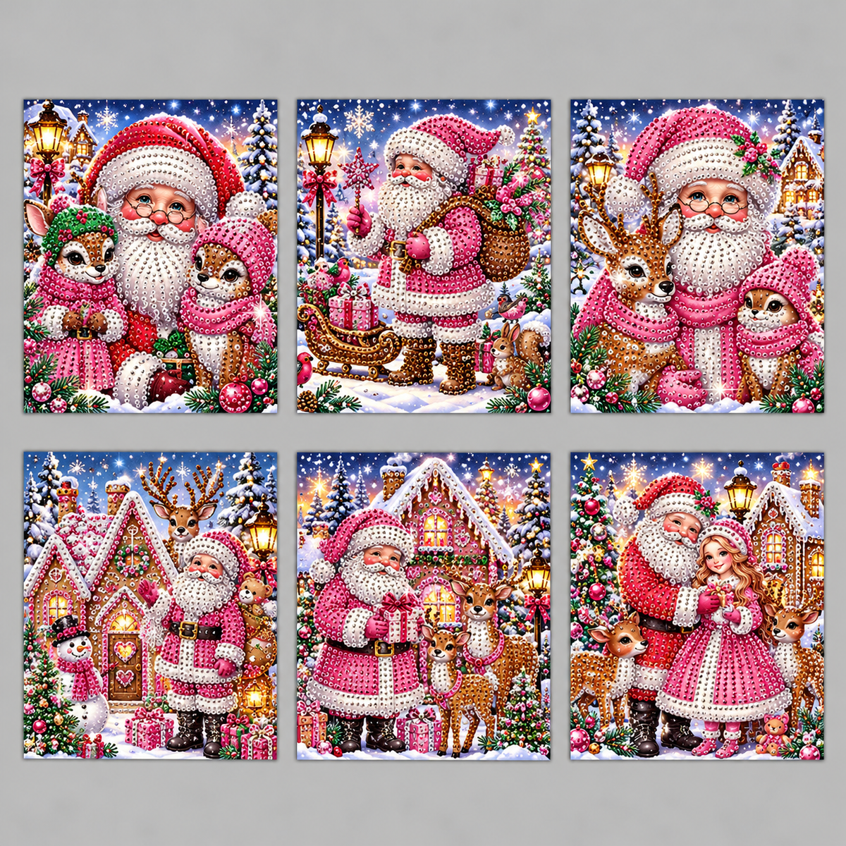 Roze kerstman kaarten | 6 stuks | Diamond Painting