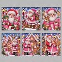 Roze kerstman kaarten | 6 stuks | Diamond Painting