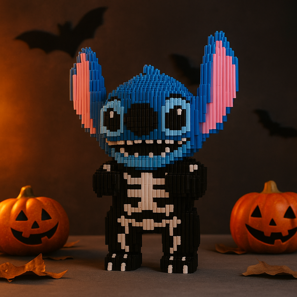 Blauw wezen in Halloweenpak | Bouwsteentjes