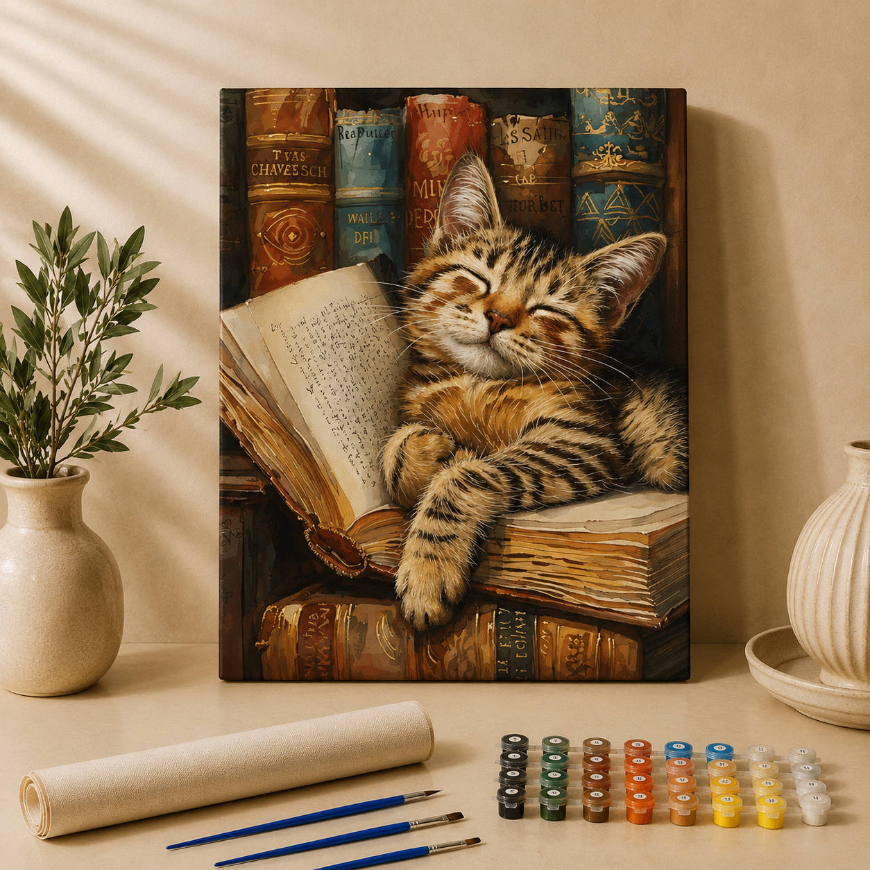 Kat in boek | Schilderen op nummer