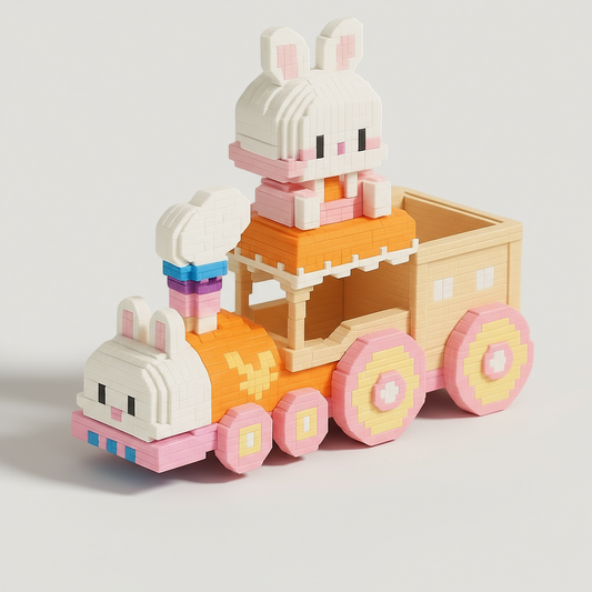 Konijn in trein | Pennenbakje | Bouwsteentjes