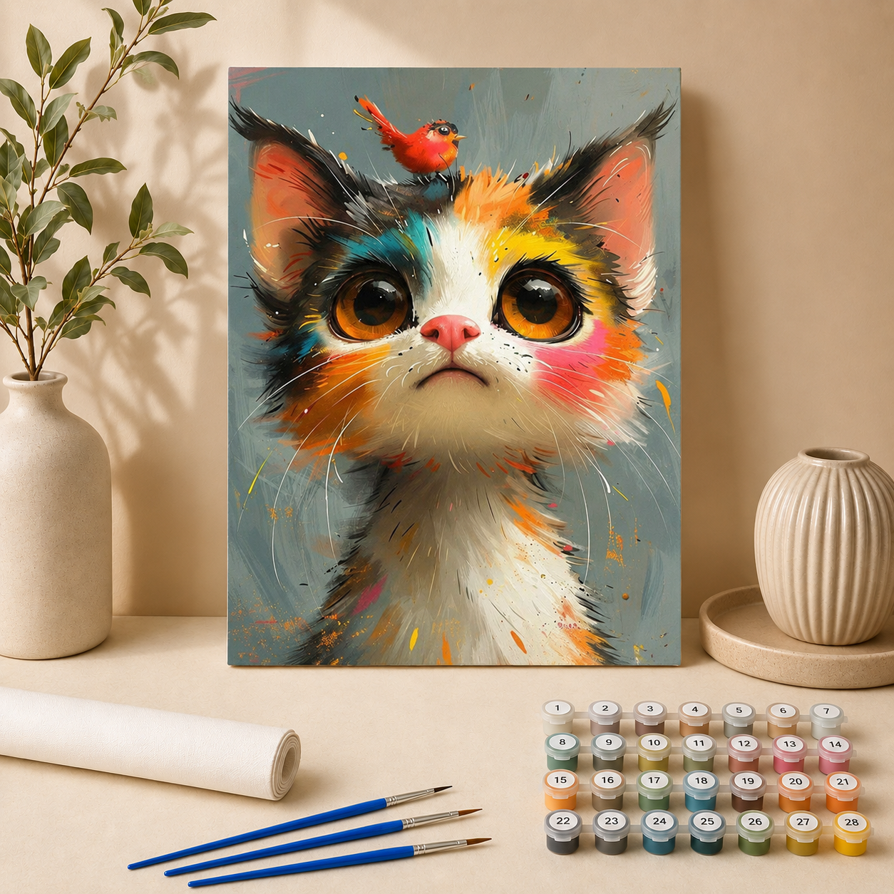Poes met Vogeltje | Schilderen op Nummer