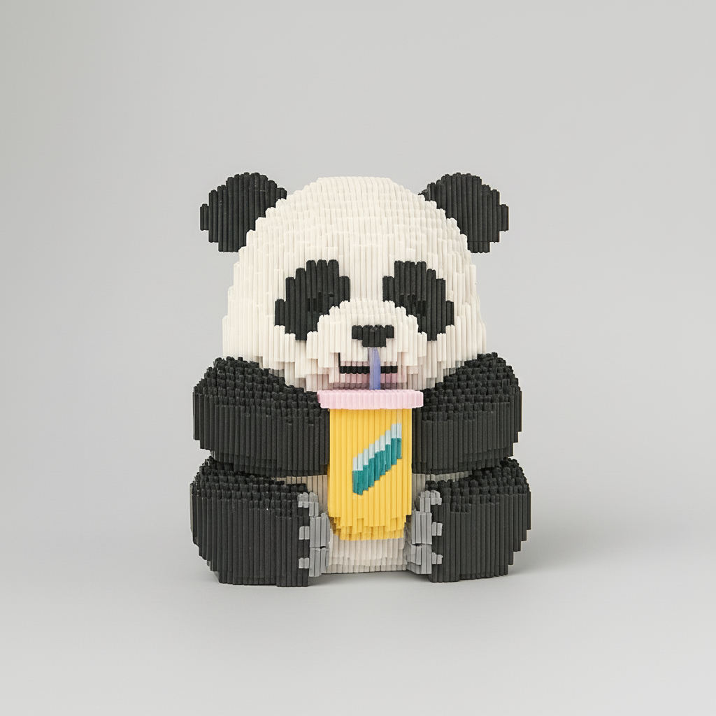Panda met milkshake | Bouwsteentjes