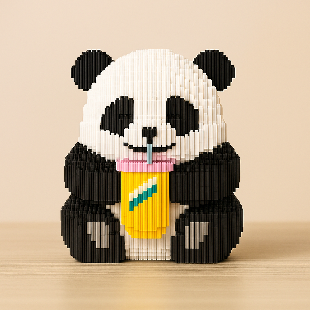 Panda met milkshake | Bouwsteentjes