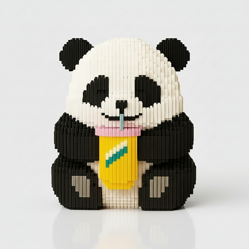 Panda met milkshake | Bouwsteentjes