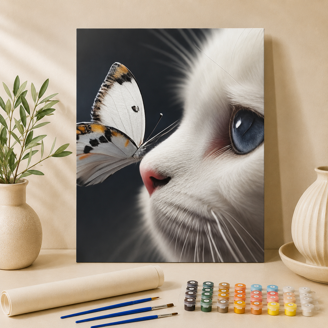Kat met Vlinder | Schilderen op Nummer