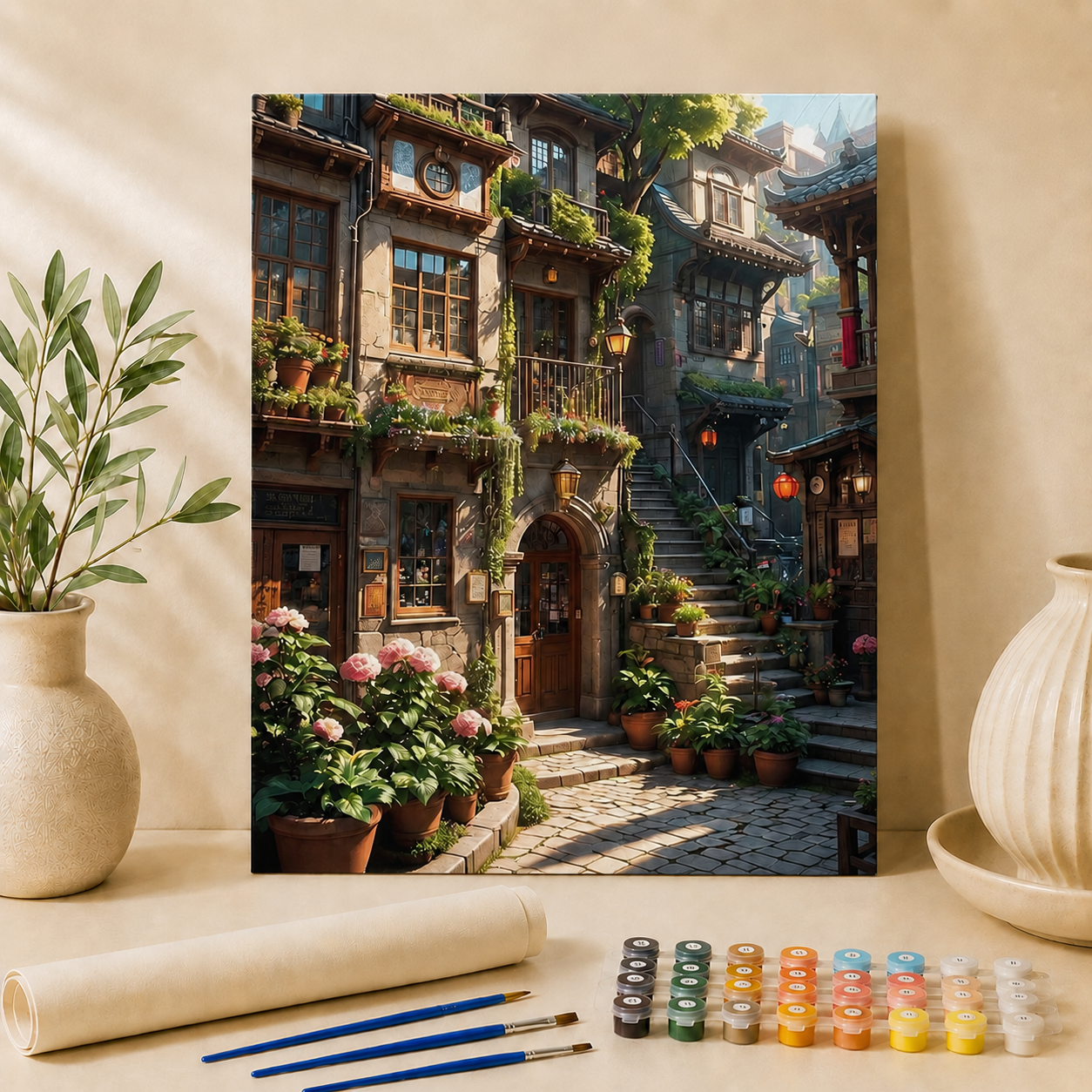 Romantisch Stadsstraatje - Schilderen op Nummer