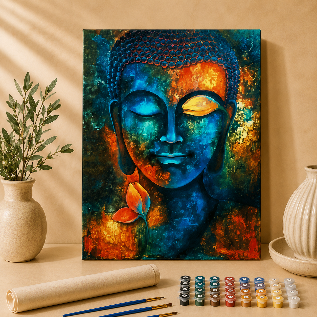 Buddha met bloemen | Schilderen op Nummer