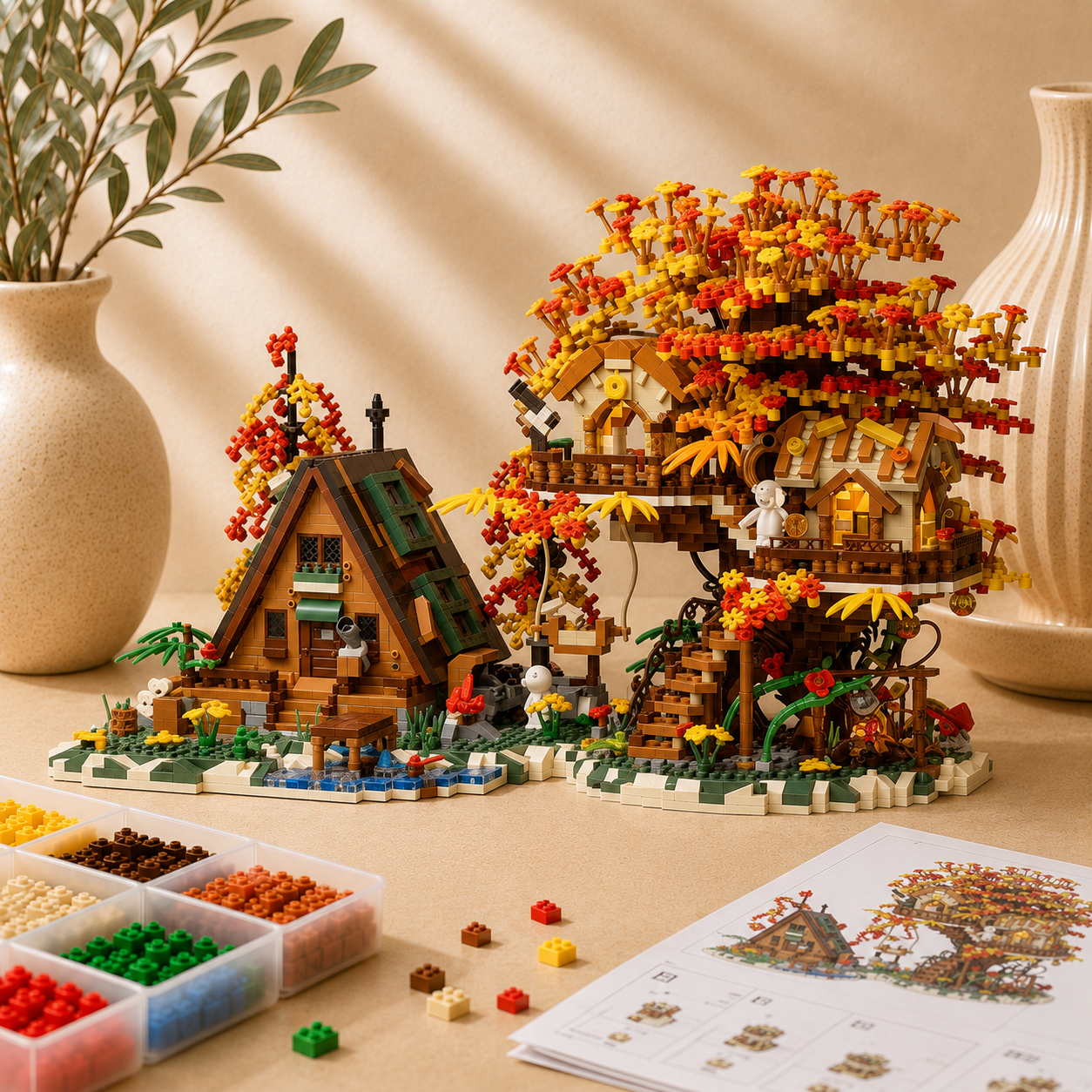 Herfst huis met boomhut | Bouwsteentjes