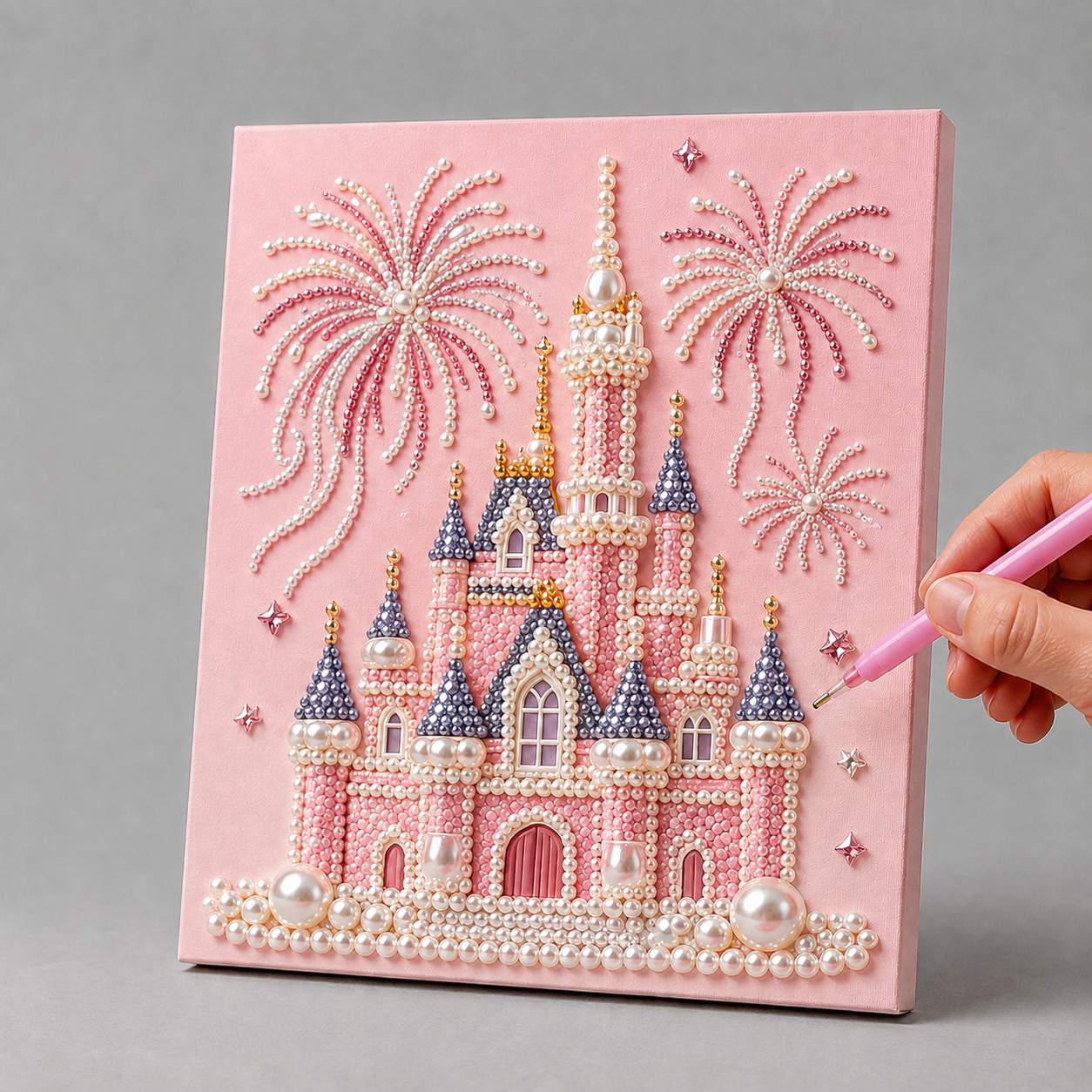 Roze kasteel - Premium Parel Diamond Painting