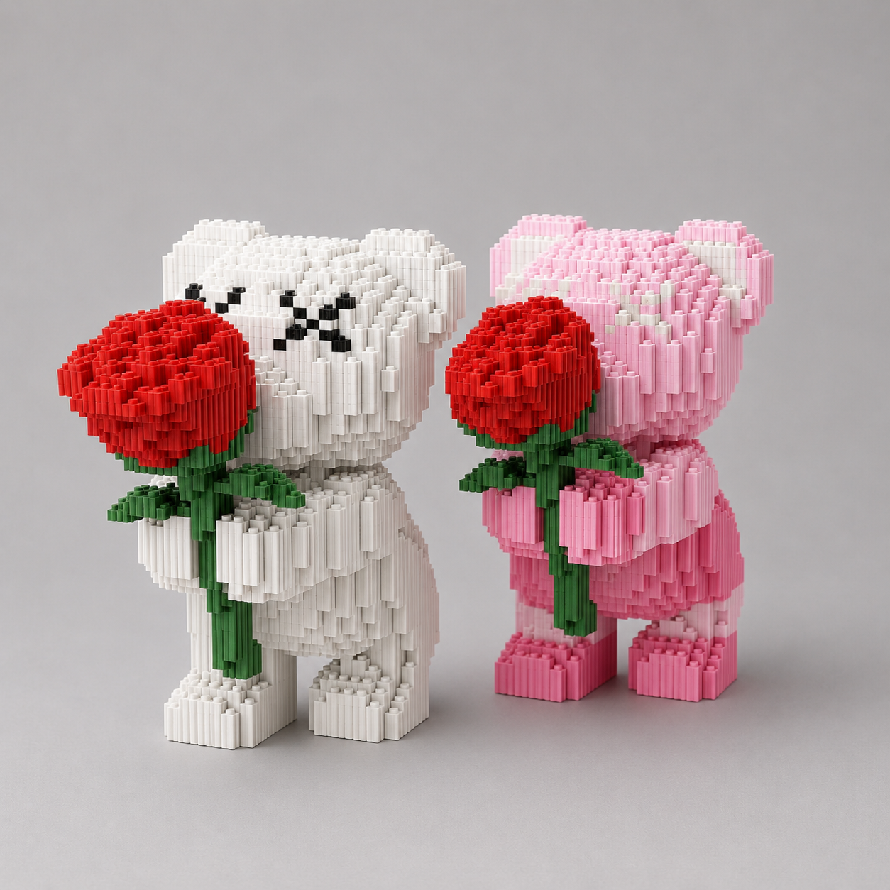 Roze beertje met roos | Bouwsteentjes