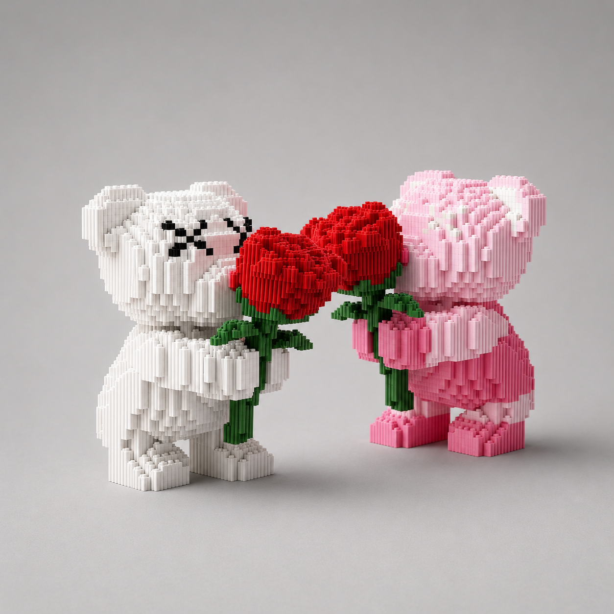 Roze beertje met roos | Bouwsteentjes