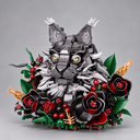 Grijze kat in bloemen | Bouwsteentjes