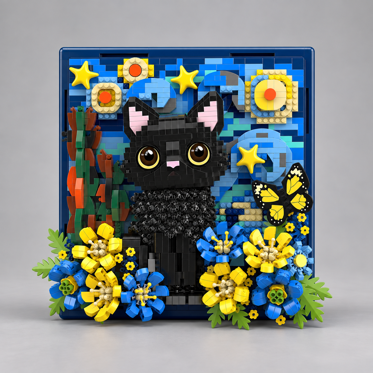 Kat op 3D schilderij | Bouwsteentjes