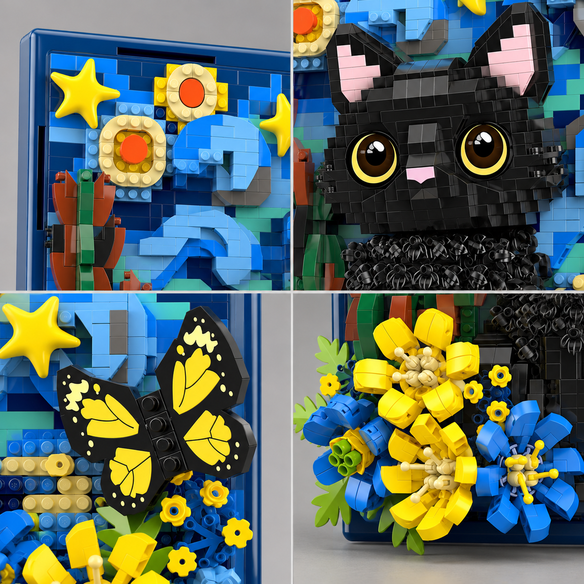 Kat op 3D schilderij | Bouwsteentjes