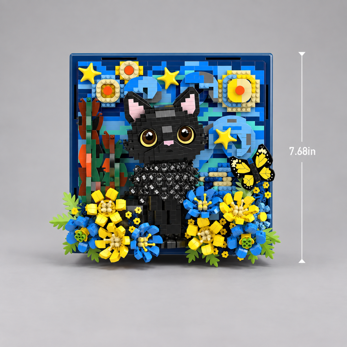 Kat op 3D schilderij | Bouwsteentjes