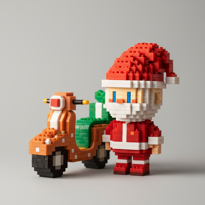 Kerstman op scooter | Bouwsteentjes
