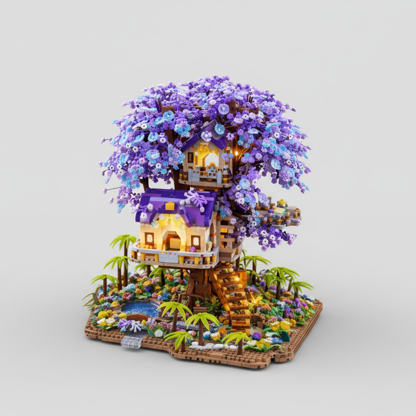 Paars boomhuis | Bouwsteentjes