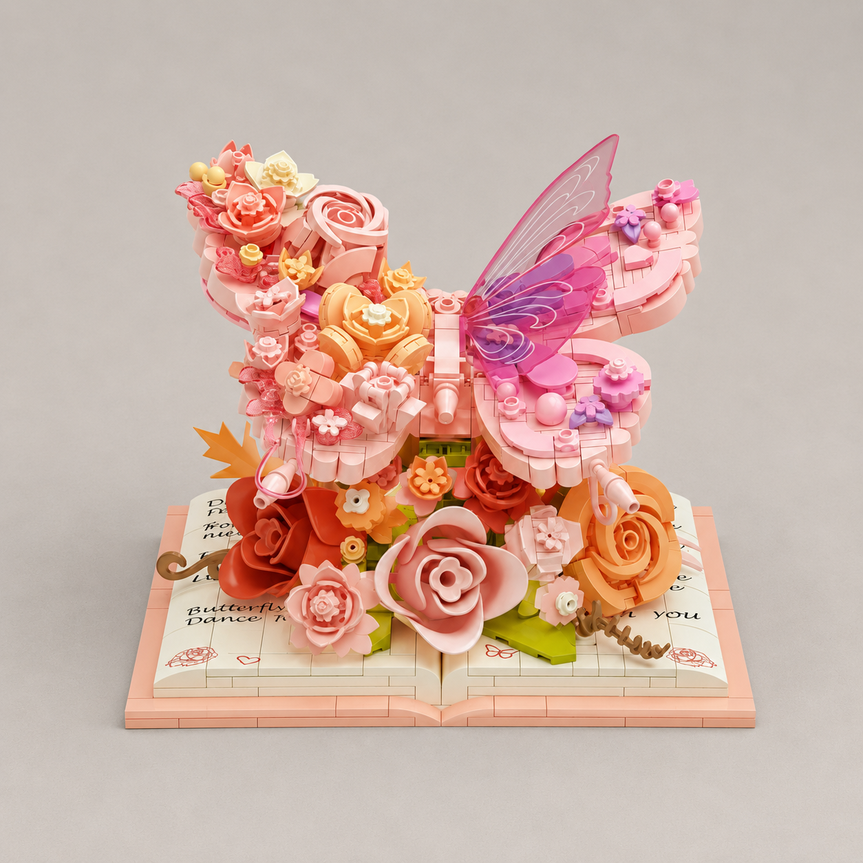 Roze Vlinder op boek | Bouwsteentjes