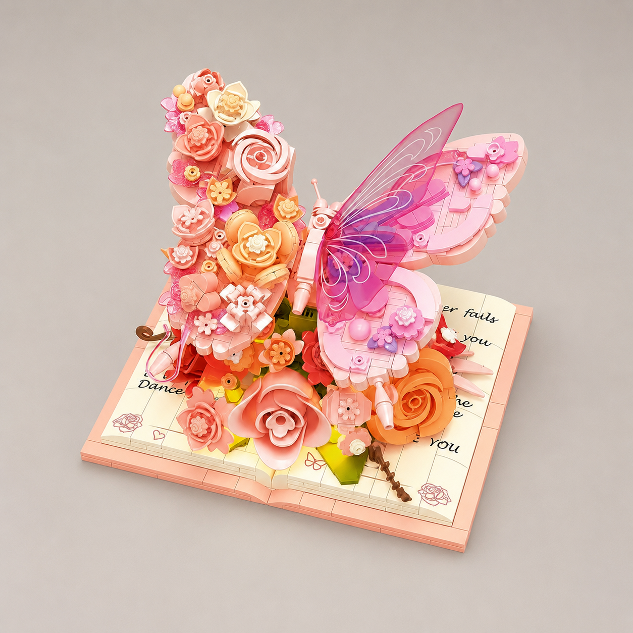 Roze Vlinder op boek | Bouwsteentjes