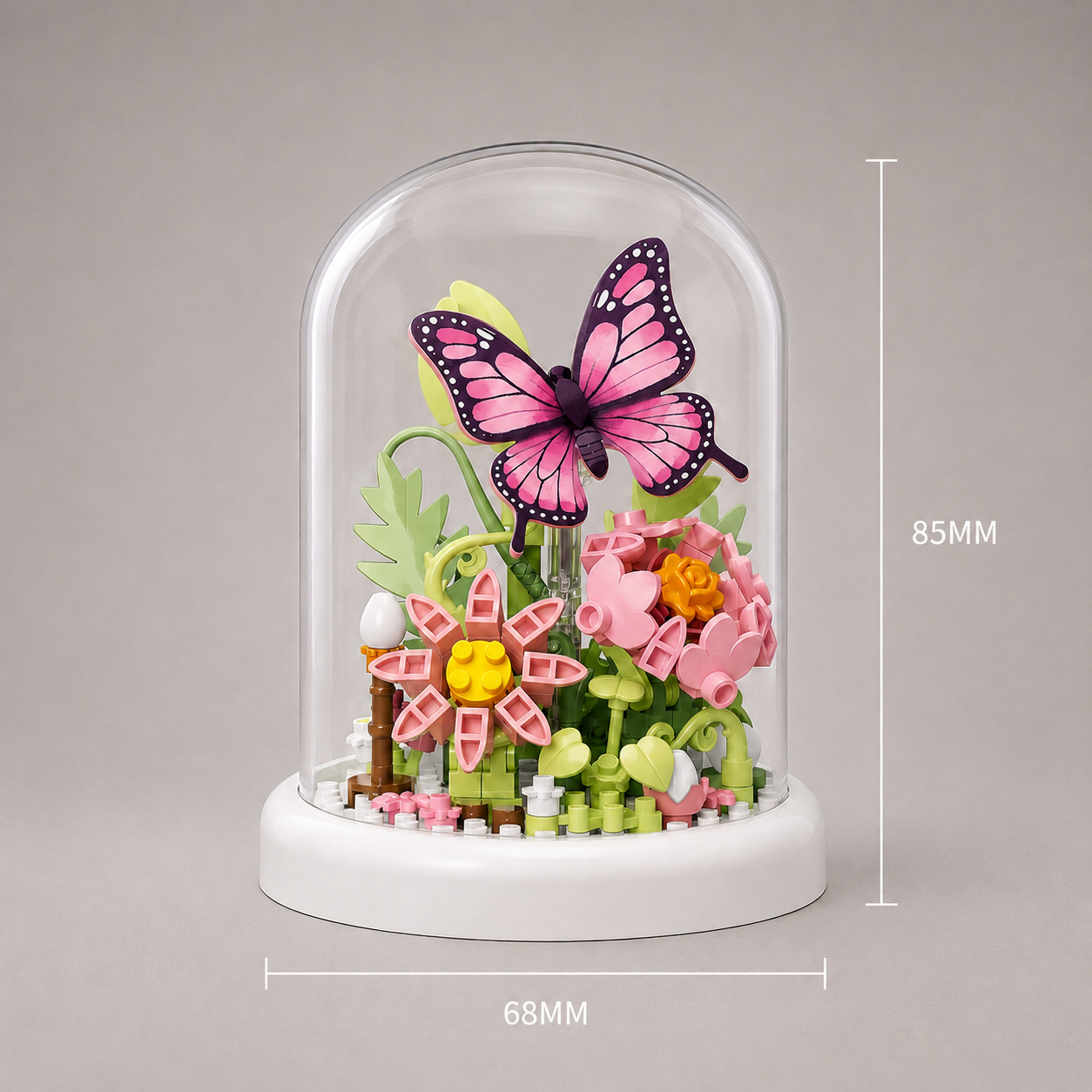 Roze vlinder in stolp| Bouwsteentjes