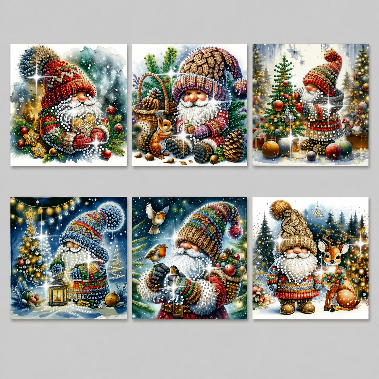 Kerstkaarten Set met Warme Winterfiguren | 6 stuks | Diamond Painting