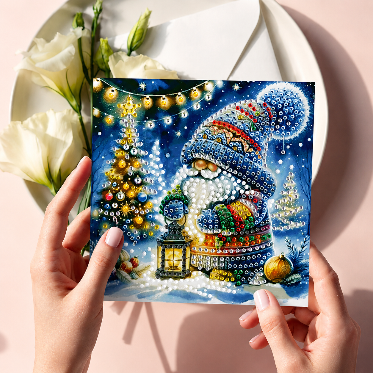 Kerstkaarten Set met Warme Winterfiguren | 6 stuks | Diamond Painting