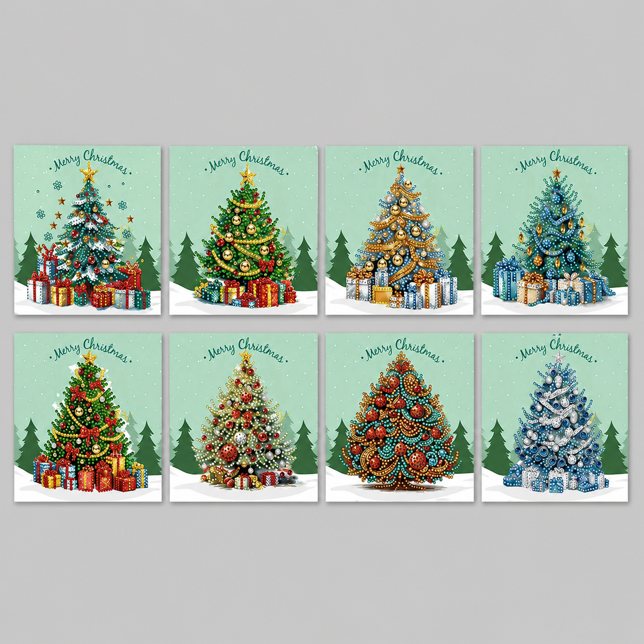 Kerstboom Kerstkaarten | 8 stuks | Diamond Painting