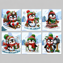 Pinguïn Kerstkaarten Set | 6 stuks | Diamond Painting