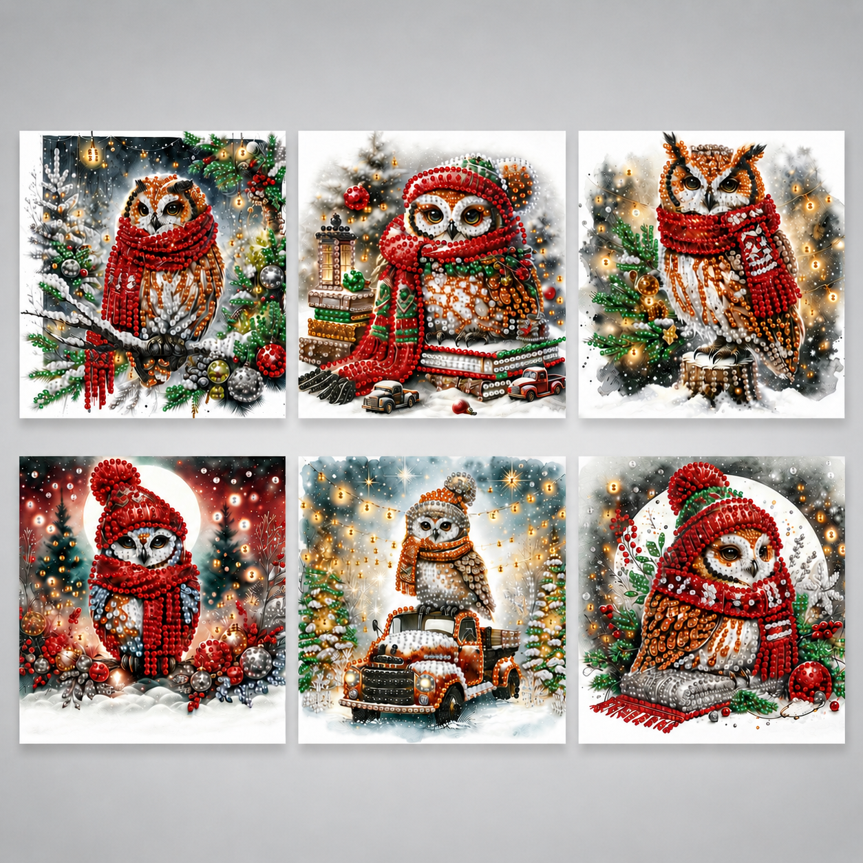 Kerst Uilen kerstkaarten  | 6 stuks | Diamond Painting