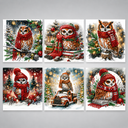 Kerst Uilen kerstkaarten  | 6 stuks | Diamond Painting