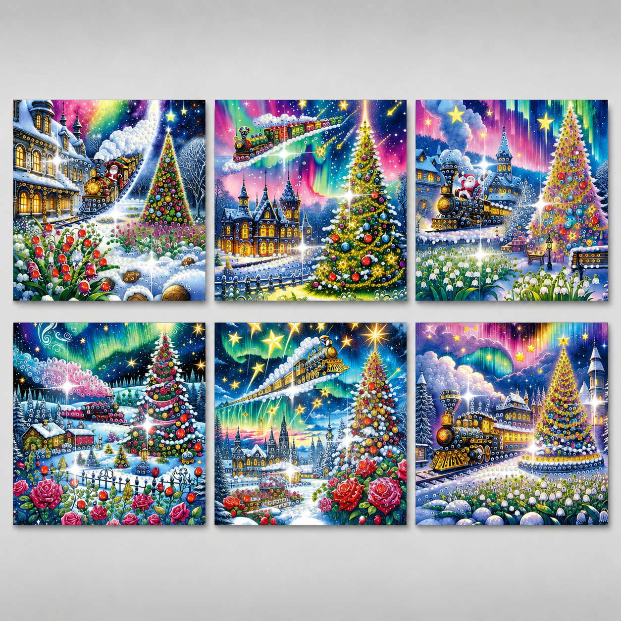 Kleurrijke kerstkaarten  | 6 stuks | Diamond Painting
