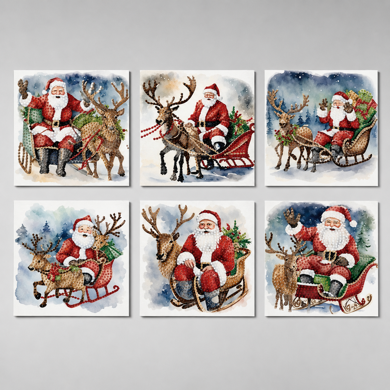 Kerstman in slee kaarten | 6 stuks | Diamond Painting