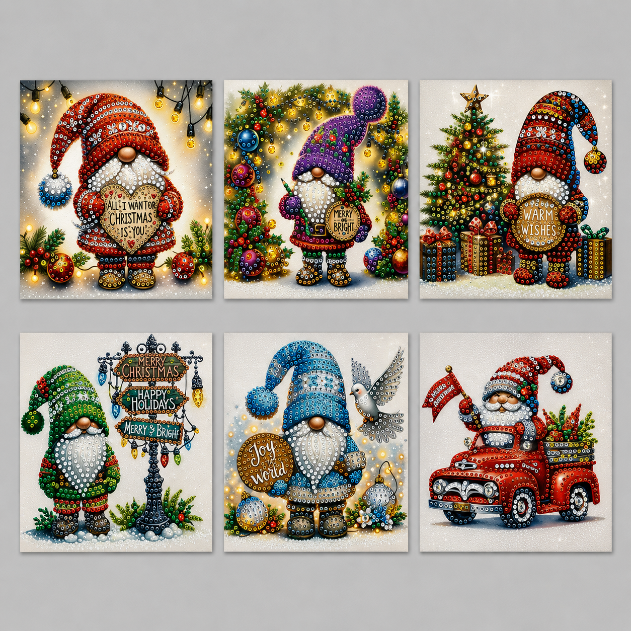 Kerst kabouters kaarten | 6 stuks | Diamond Painting