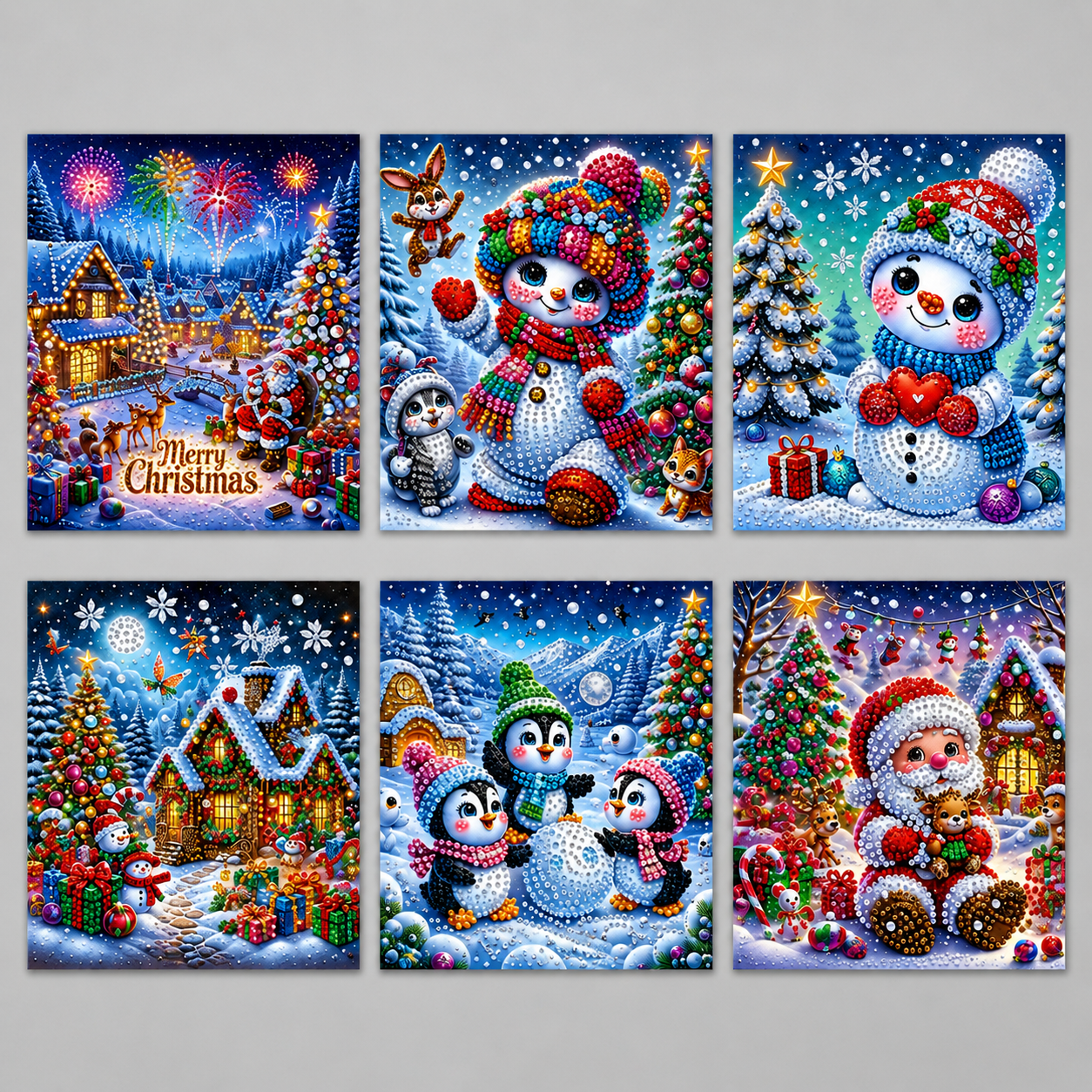 Schattige kerstkaarten | 6 stuks | Diamond Painting
