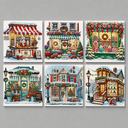 Kerstwinkel kaarten | 6 stuks | Diamond Painting