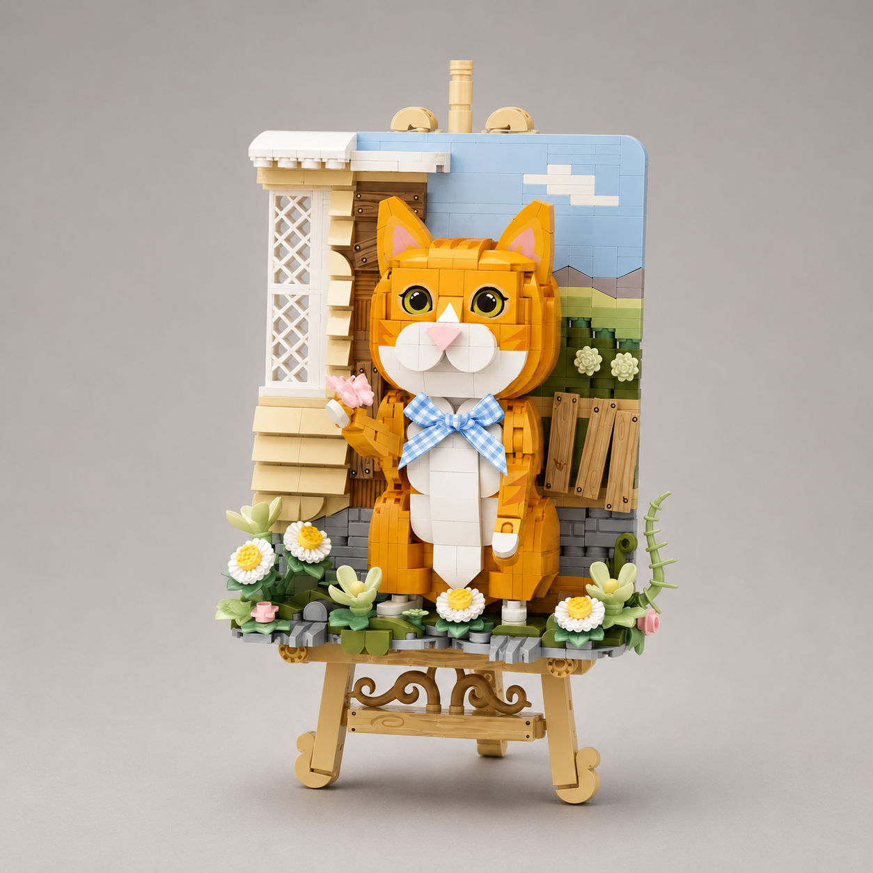 Kat op 3d schilderij | Bouwsteentjes