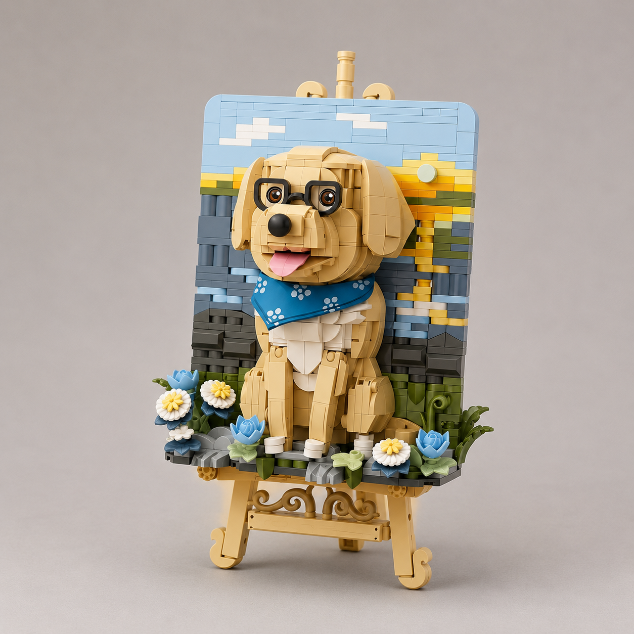 Hond op 3d schilderij | Bouwsteentjes