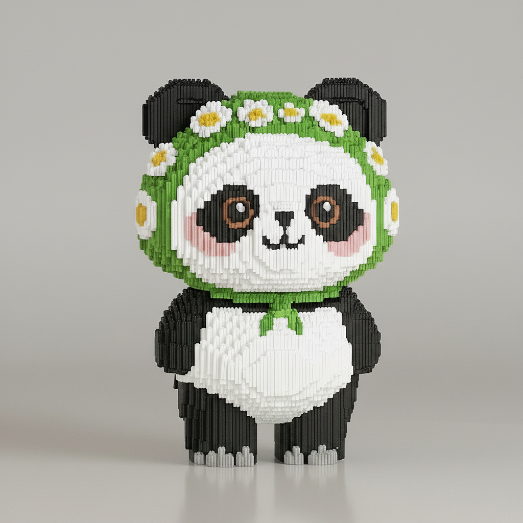 Mega Panda met Bloemenkrans | Bouwsteentjes