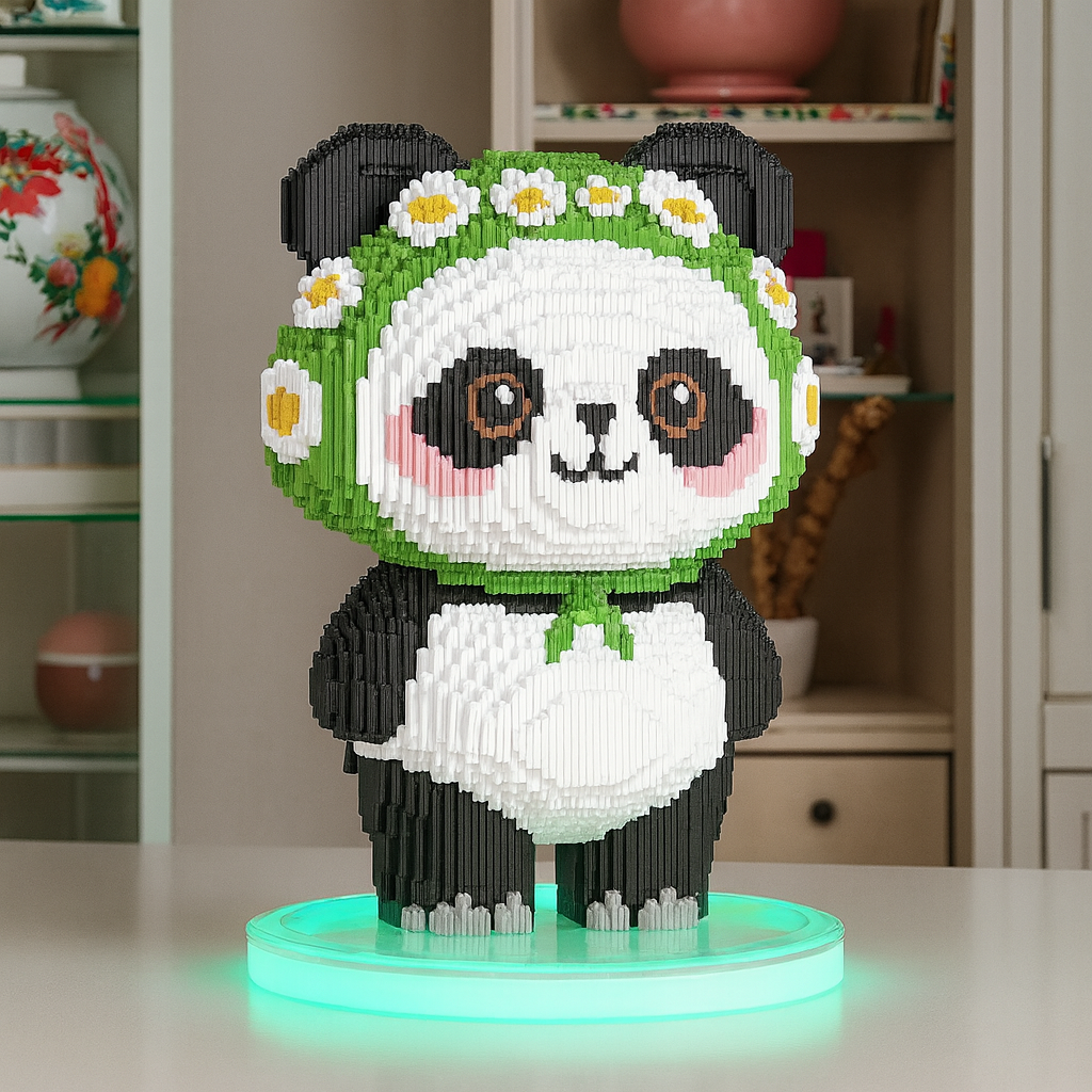 Panda met Bloemenkrans | Bouwsteentjes