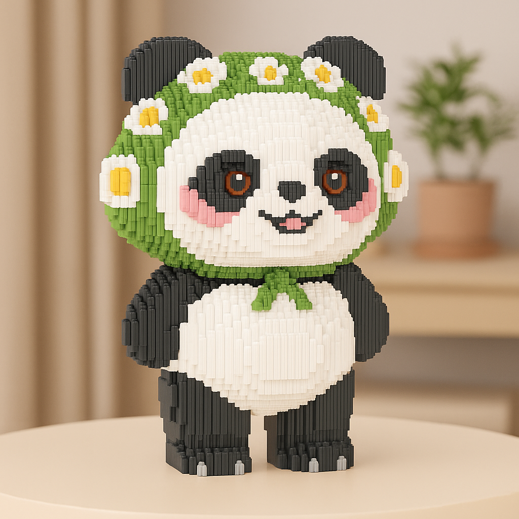 Panda met Bloemenkrans | Bouwsteentjes