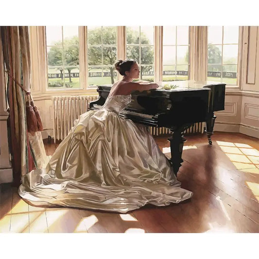 Vrouw achter een piano | Schilderen op Nummer