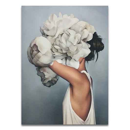 Vrouw met bloemenkop | Schilderen op Nummer